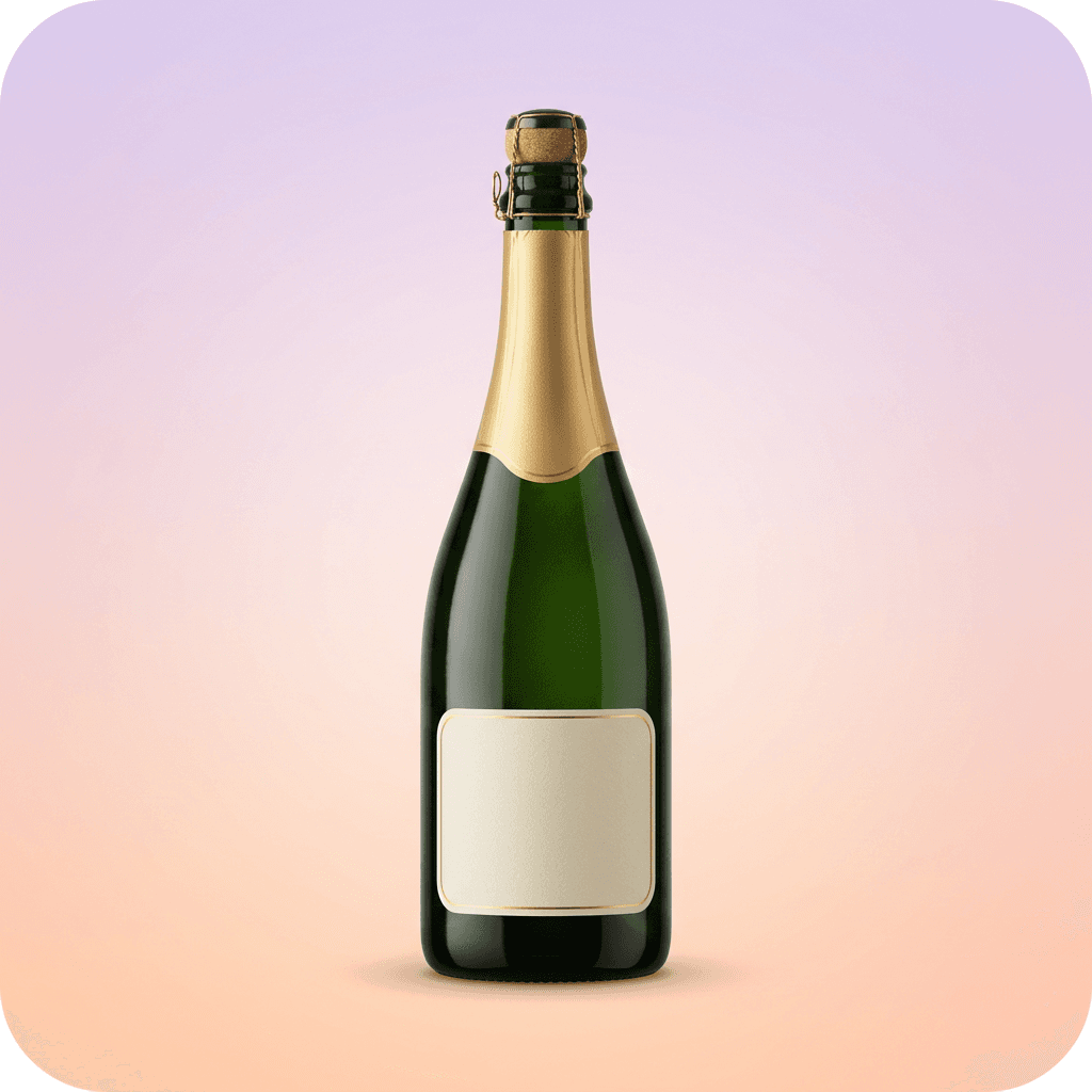 Illustration of a champagne bottle with a blank label
